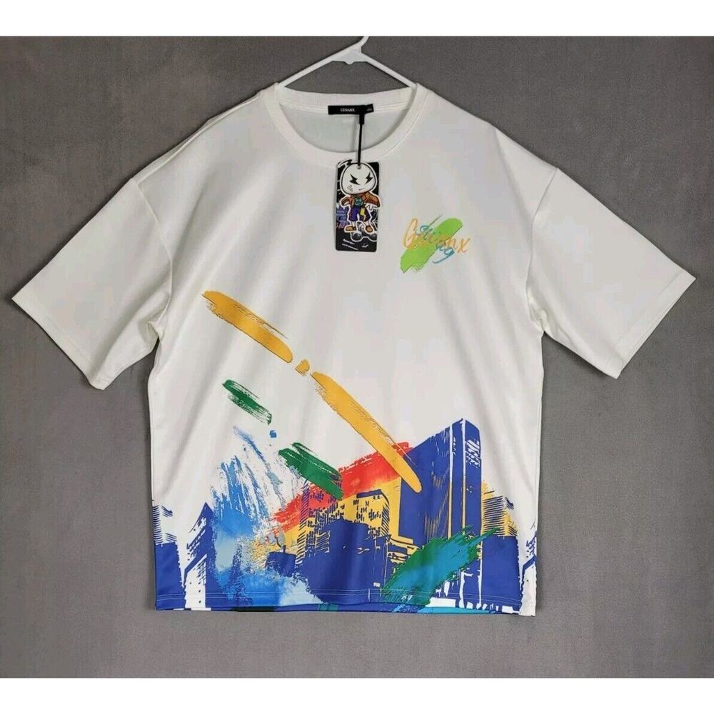 Genanx Men's Colorful Graphic Print T-Shirt Streetwear Tee Large